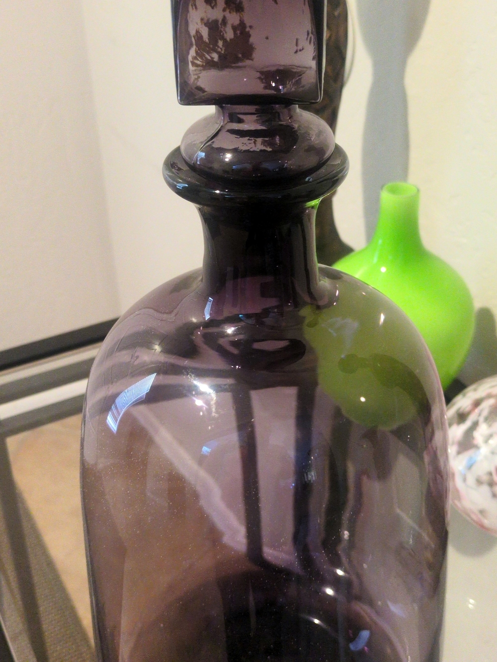 Vintage MCM Hand-Blown Purple Glass Decorative Decanter. 18" (H)